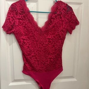 Ambiance Vibrant Pink Lace Bodysuit